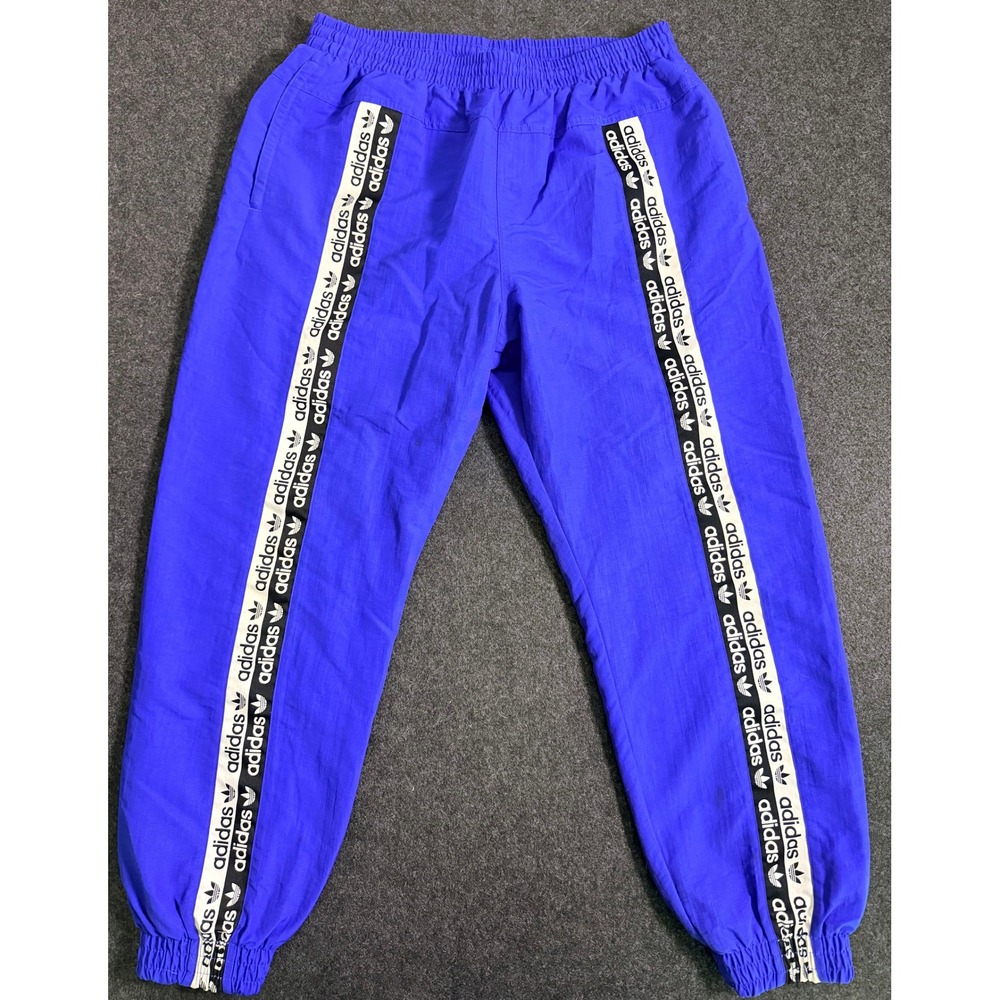 Adidas Originals RYV Mens Blue Tape Logo Track Pants XL Nylon Mesh Lined Joggers
